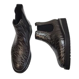 Jill‎ Malek Cougar Black & Silver Chelsea Rain Boots Size 6